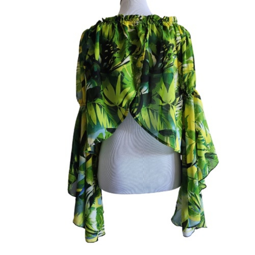 Live 4 Truth Boho Tropical Print Asymmetrical Ruffled Sleeve Top - Picture 10 of 15